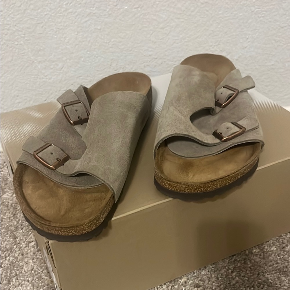 Gray Suede Slide Sandals